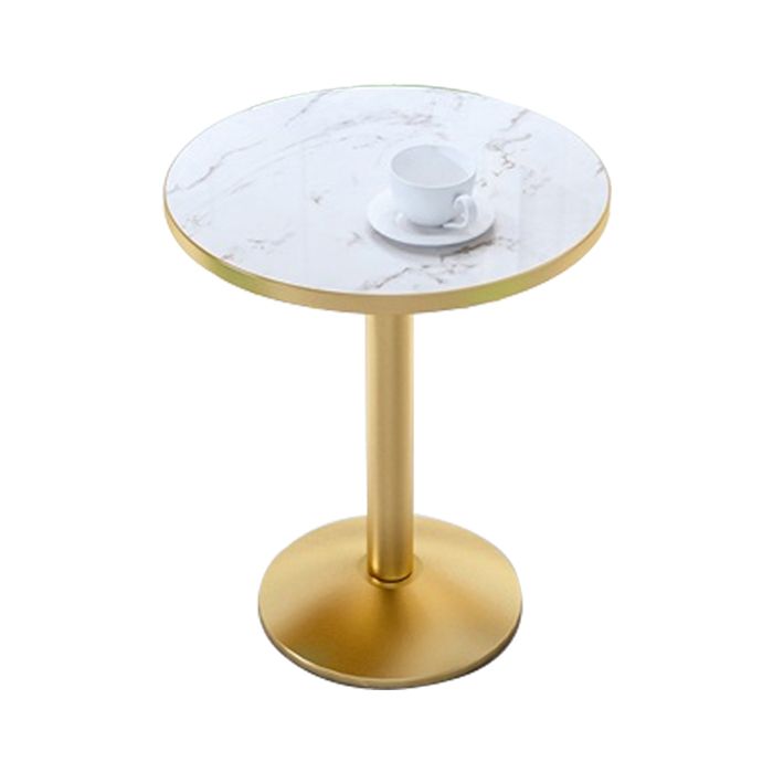 Industrial Wooden White Table for Restaurant Dining Table with Metal Base in Gold
