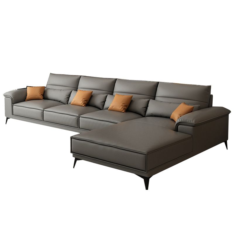 Square Arm Grey Cushion Back Contemporary Faux Leather Living Room Sofa Clearhalo 'furn' 'furn_sectionals' 'Furniture' 'furniture_sectionals' 'kitchen' 'kitchen_sectionals' 'Living Room Furniture' 'Sectionals' 1200x1200_1cb00f09-6b21-40d6-b1ba-5f3997c1144d
