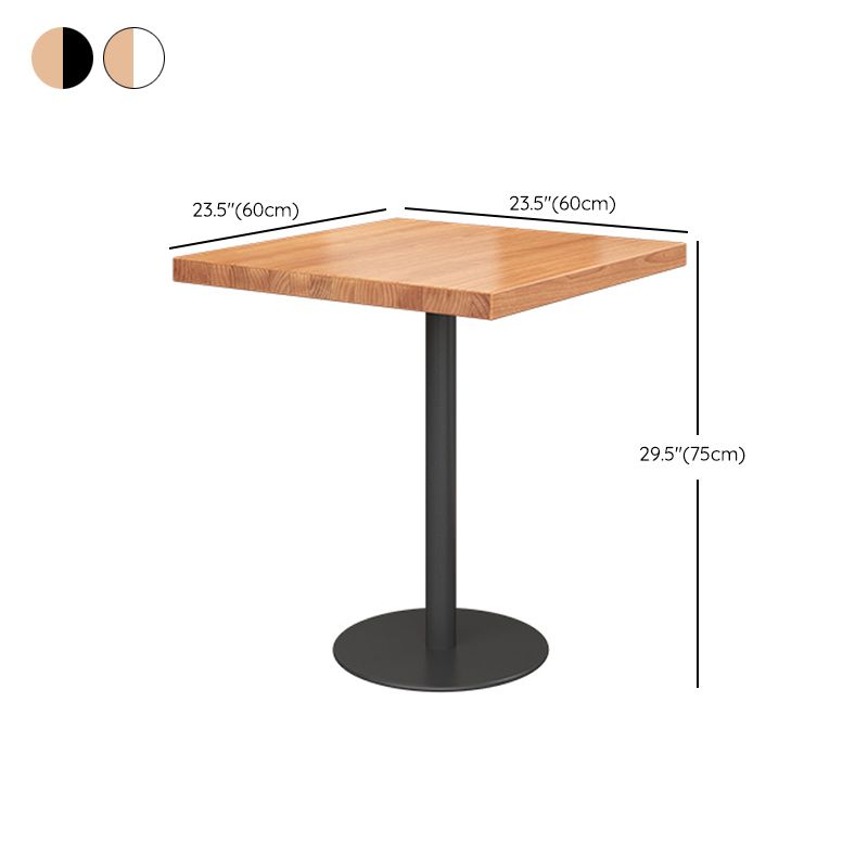 Metal Industrial Square Table Pine Solid Wood Top Table with Pedestal Base