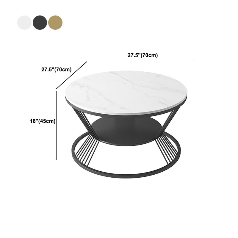 Glam Round Stone Top Coffee Table with Steel Shelf and Frame Base Clearhalo 'Coffee & Accent Tables' 'Coffee Tables' 'coffee_tables' 'furn' 'furn_coffee_tables' 'Furniture' 'Living Room Furniture' 1200x1200_1cb1cf0c-b3ef-4dad-857d-6bb86600abda