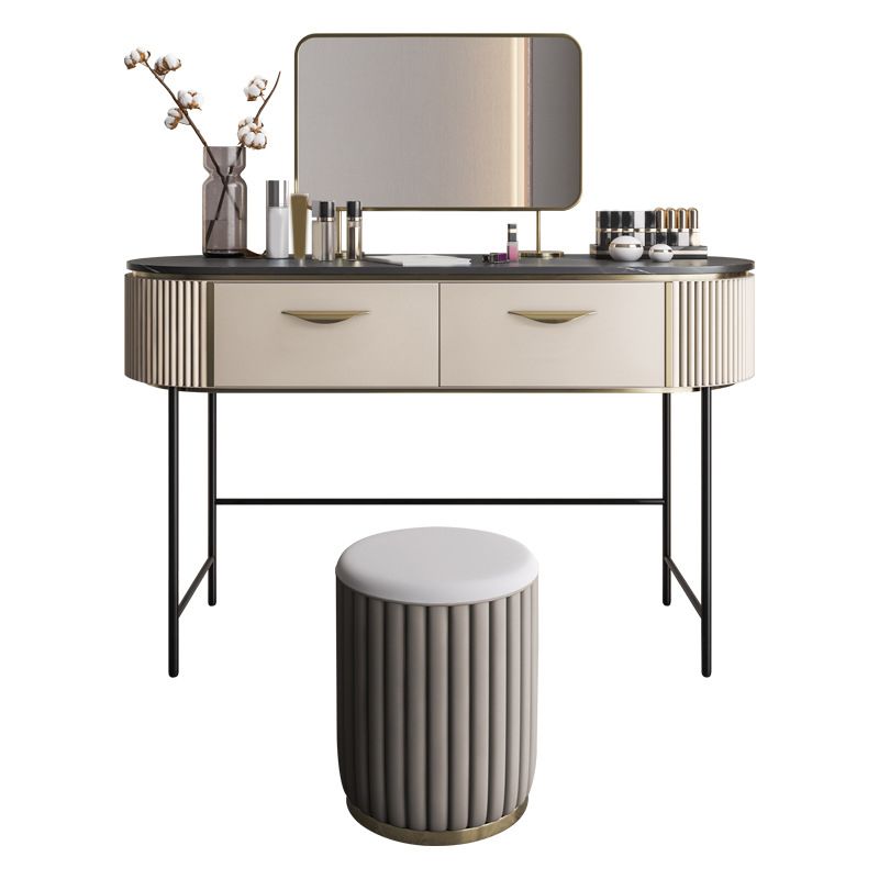 2 Storage Drawers Dresser with Mirror & Padded Stool Contemporary Stone Top Vanity Clearhalo 'Bedroom Furniture' 'furn' 'furn_makeup_vanities' 'Furniture' 'Makeup Vanities' 'makeup_vanities' 1200x1200_1cb83af4-a92c-499b-85ce-7f557e81976f