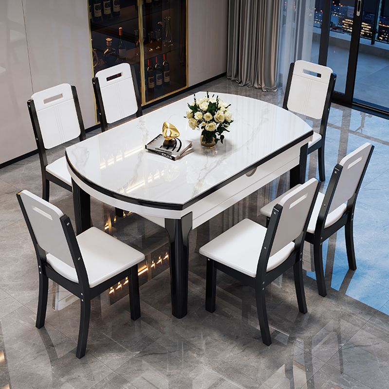 Glossy White Dinette Table with Wooden Legs Contemporary Foldable Dining Table for Home Clearhalo 'Dining Tables & Seating' 'Dining Tables' 'dining_table' 'furn' 'furn_dining_table' 'Furniture' 'Kitchen & Dining Furniture' 1200x1200_1cbb96a0-ecad-4146-b69d-ebc45adfc3b1