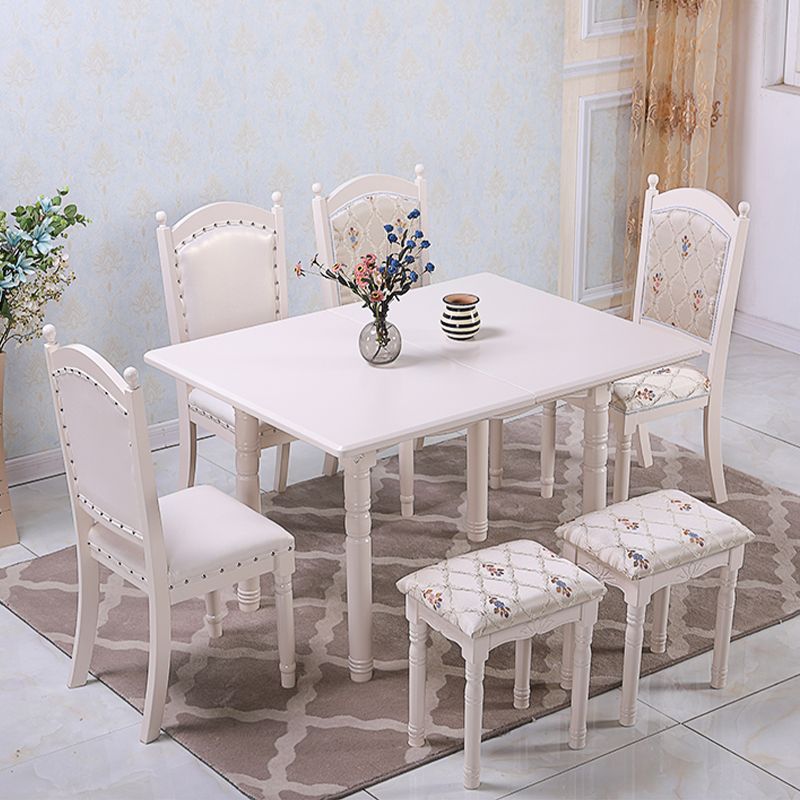 White Extendable Dining Table Solid Wood Dining Table for Dining Room