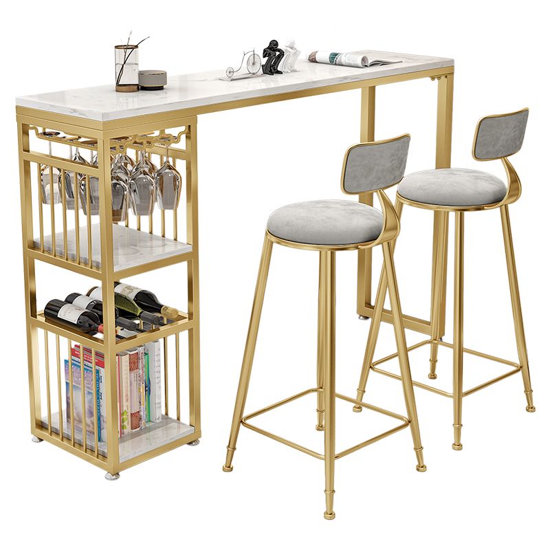 Stone Bar Dining Table Glam Rectangle Bar Table with Double Pedestal for Dining Room Clearhalo 'Bar Furniture' 'Bar Tables' 'bar_tables' 'furn' 'furn_bar_tables' 'Furniture' 'furniture_bar_tables' 'Kitchen & Dining Furniture' 1200x1200_1cbeffc7-6725-4093-86e8-ffb484e59aa4