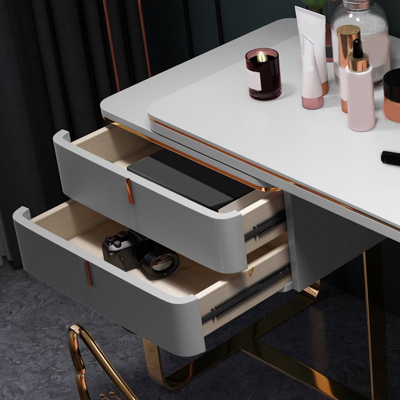 Gray Leather Vanity Makeup Table Set Glam 28.74" H Vanity Table with Storage