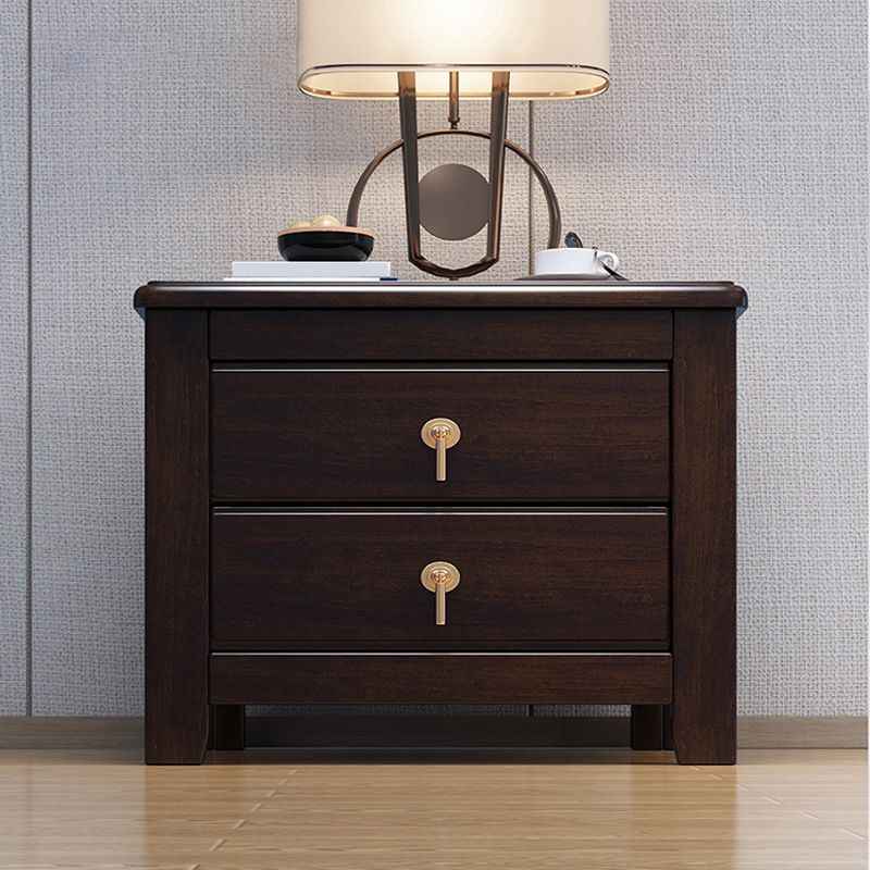 2 cajones Mesa nocturna contemporánea de madera sólida de madera espresso de madera