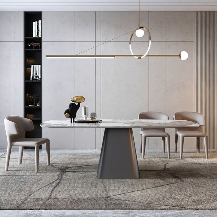 Minimalist Style Sintered Stone Dining Table with White Fixed Table and Pedestal Base for Home Use Clearhalo 'Dining Room Sets' 'Dining Tables & Seating' 'dining_room_set' 'furn' 'furn_dining_room_set' 'Furniture' 'furniture_dining_room_set' 'Kitchen & Dining Furniture' 'kitchen&dining_furn' 'kitchen' 1200x1200_1cc8d9b5-ca98-476a-b08a-1d078dbee6be