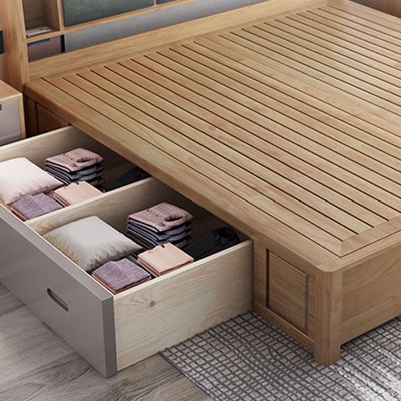 84.65 inch Wide Contemporary Bed Frame Rubberwood Bed with Storage Clearhalo 'Bedroom Furniture' 'Beds' 'furn' 'furn_beds' 'Furniture' 1200x1200_1cca7fff-a6fb-4bca-9665-80973920101b