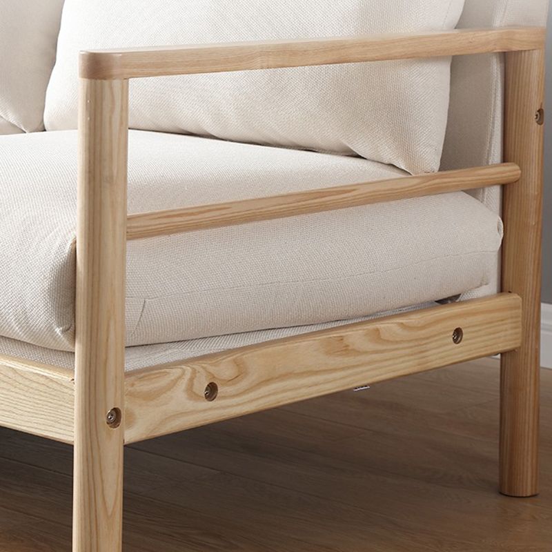 ベージュリネンモダンスクエアアームソファリビングルーム用の木製標準ソファ