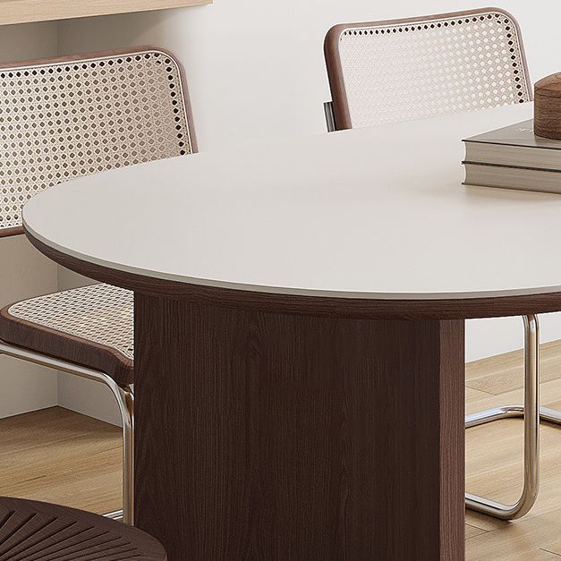 Modern Oval Table Sintered Stone Table with Wooden Legs for Home