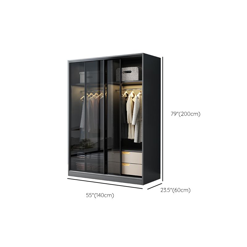 Schwarzer Kleiderschrank, zeitgenössischer Glas-Kleiderschrank für Zuhause