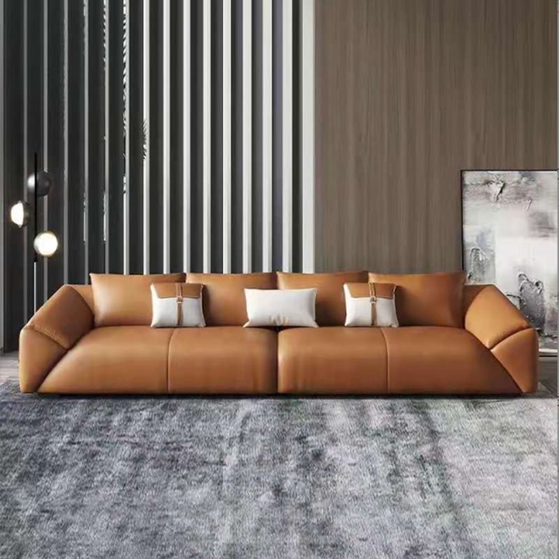 Orange Faux Ledersofa moderne Kissen -Oberarm -Sofa mit Kissen