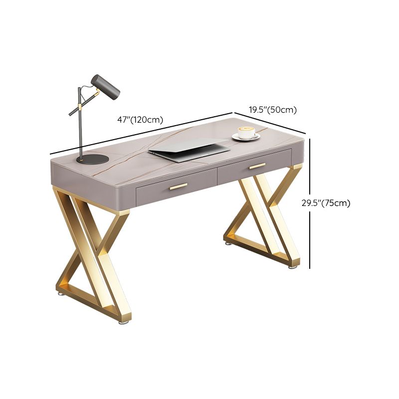 29.25 "H Classic Glam Office Desk Curved Shape Stone Writing Desk