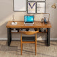 Wooden Rectangular Office Desk Brown Home Writing Desk with Shelf with Metal Legs