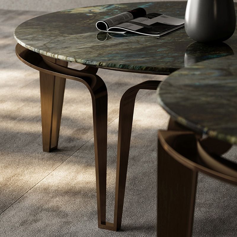No Distressing Round Slate Contemporary 1 Coffee Table with 4 Metal Legs Clearhalo 'Coffee & Accent Tables' 'Coffee Tables' 'coffee_tables' 'furn' 'furn_coffee_tables' 'Furniture' 'Living Room Furniture' 1200x1200_1cda3b5d-6f30-4f2e-bd15-eb3d033b0cdb