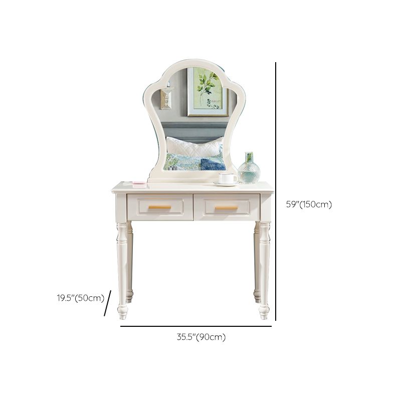 Solid Wood Makeup Vanity Desk Bedroom Dressing Table Stool Set with Drawer