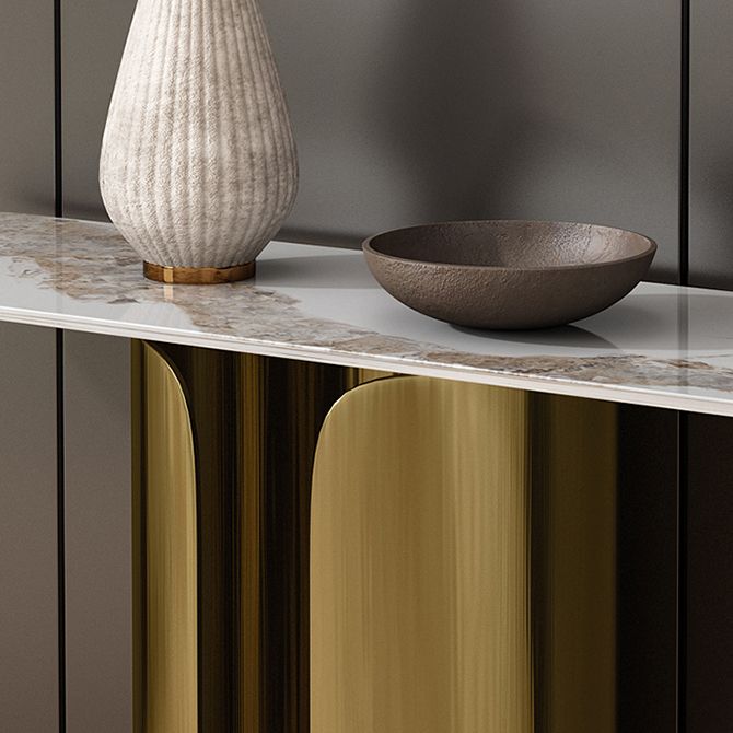 16 Inch Wide Glam Console Table Oval Stone Accent Table for Hall