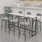 Rectangle Stone Bar Dining Table Modern Bar Table with Trestle Base in Black