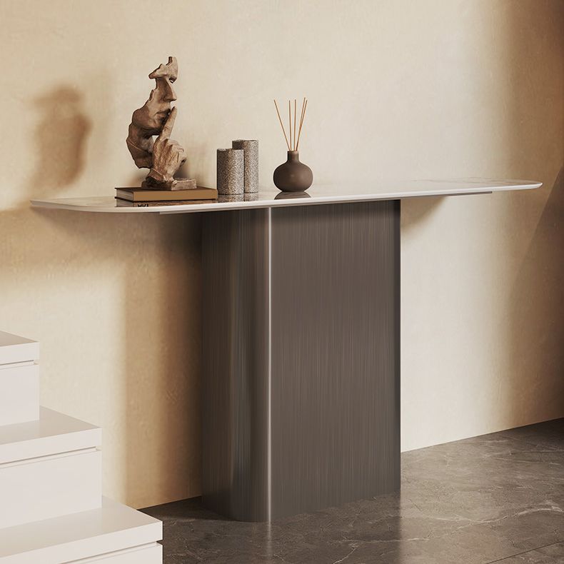 Tavolo di accento moderno a forma di luna tavolo in metallo in metallo per hall, largo 14 pollici