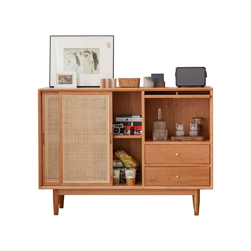 Modern Doors Sideboard Light Brown Pine Solid Wood Buffet Table with 2-Drawer