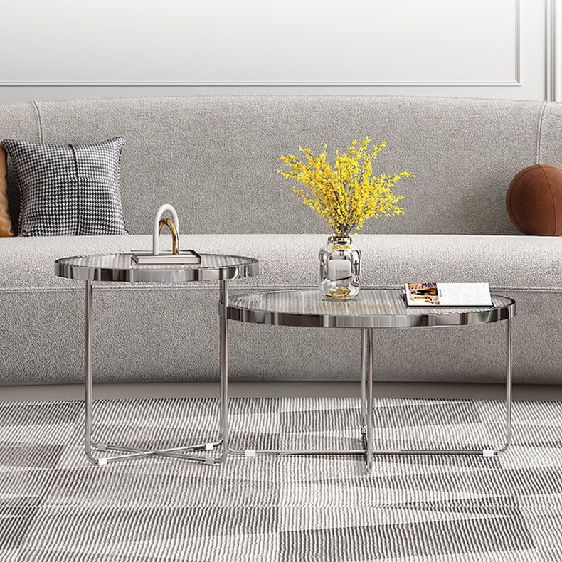 Round Cross Legs Coffee Table Stainless Steel Cocktail Table Clearhalo 'Coffee & Accent Tables' 'Coffee Tables' 'coffee_tables' 'furn' 'furn_coffee_tables' 'Furniture' 'Living Room Furniture' 1200x1200_1ceb6a24-9c37-47ae-92ac-0cb341704130