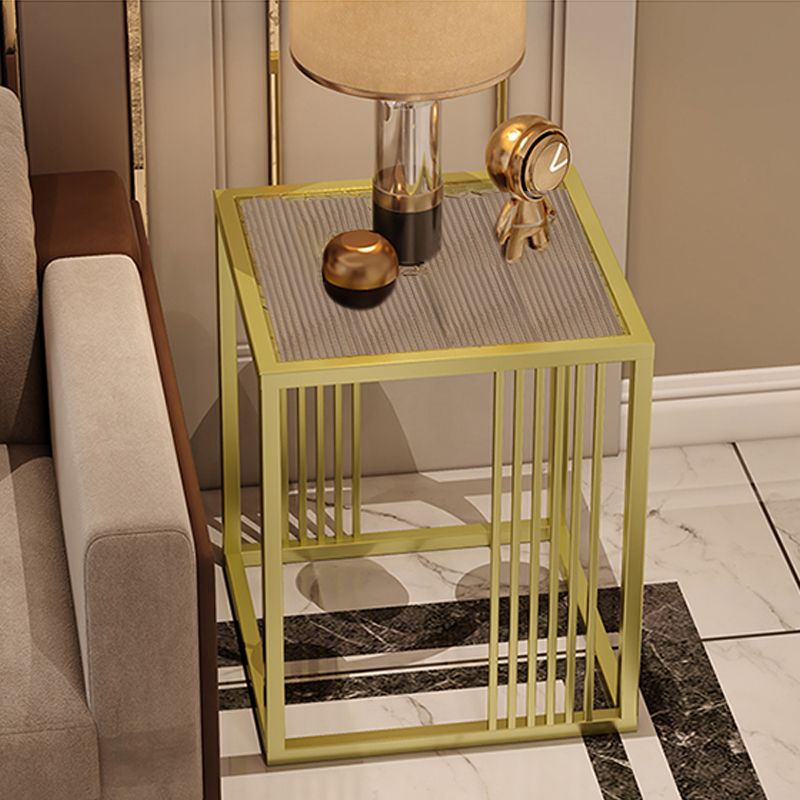 23.6" Tall Modern Square Glass Top Side Table Metal Frame End Table