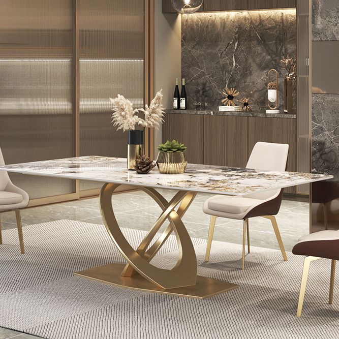 椅子付きのグラムスタイルの焼結石トップメタルベースダイニングテーブル