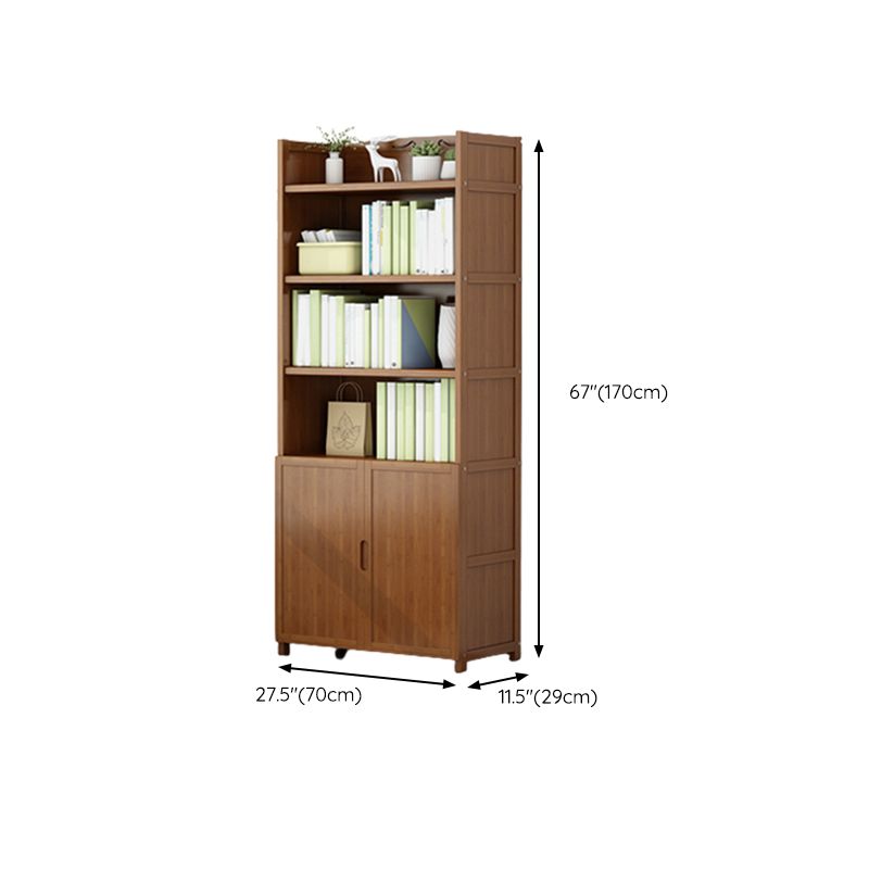 Brown Closed Back Book Shelf Bamboo Standard Vertical Bookcase for Home