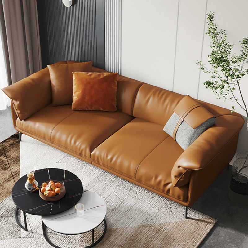 Modern Style Square Armrest Padded Down Seat Orange Leather Sofa Clearhalo 'furn' 'furn_sofas' 'Furniture' 'furniture_sofas' 'kitchen' 'kitchen_sofas' 'Living Room Furniture' 'Sofa' 'sofas' 1200x1200_1cf2216c-d671-48fe-a117-b8c03e31004c