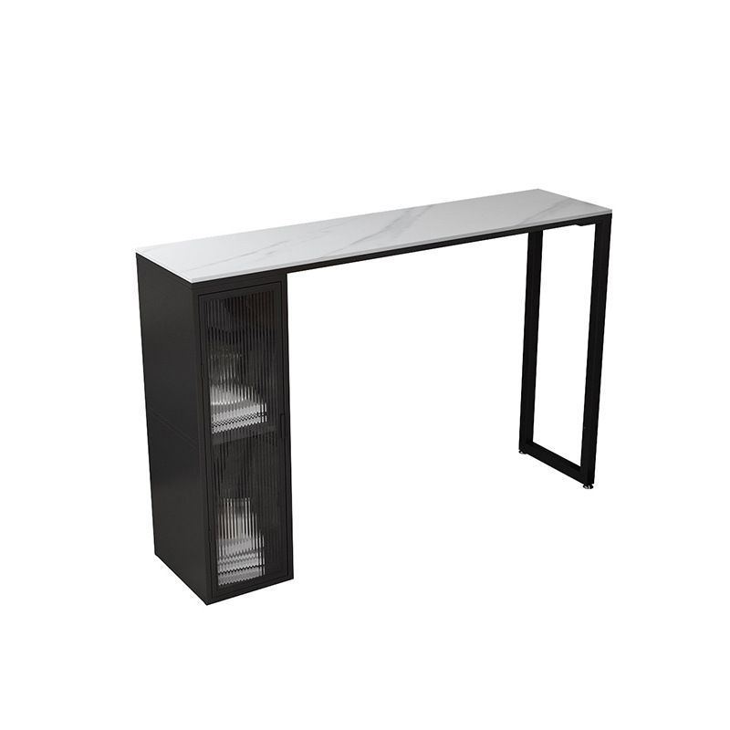 White Modern Style Table in Faux Marble and Metal with Shelf Bar Table Clearhalo 'Bar Furniture' 'Bar Tables' 'bar_tables' 'furn' 'furn_bar_tables' 'Furniture' 'furniture_bar_tables' 'Kitchen & Dining Furniture' 1200x1200_1cf29eb6-d28a-441a-b6bd-fdd4f38b030a