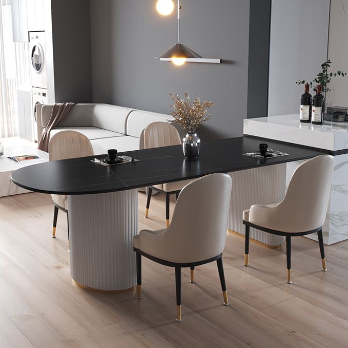 Contemporary Home Sintered Stone Dining Table Freeform Shape Table with Double Pedestal Base Clearhalo ' dining_table' 'Dining Tables & Seating' 'Dining Tables' 'furn' 'furn_dining_table' 'Furniture' 'furniture_dining_table' 'Kitchen & Dining Furniture' 'kitchen&dining_furn' 'kitchen' 'kitchen_dining_table' 1200x1200_1cf70e5d-228d-4f63-bb07-d01a56c0ba40