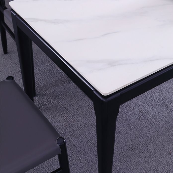 Rectangle 4 Legs Dining Table Mid-Century Modern White Fixed Table of Sintered Stone