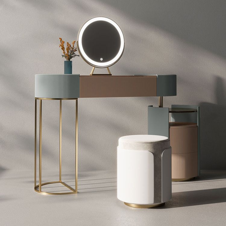 Glazen top ijdelheid tafelopslag doos ijdelheid set met make -uptafel en ontlasting