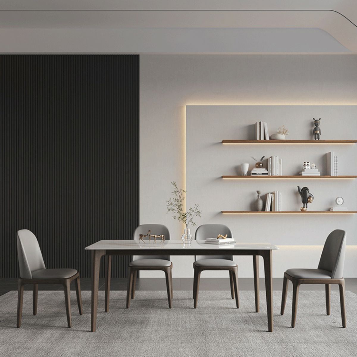 Rectangle Stone Dining Table Solid Wood 4 Legs Dining Table for Kitchen