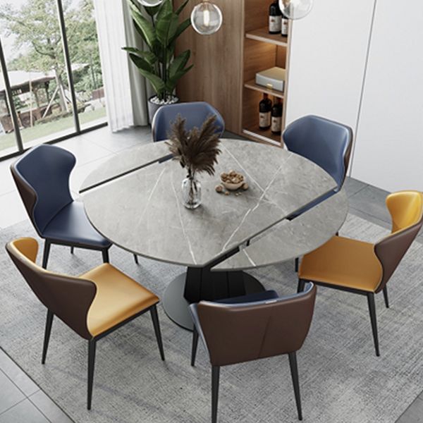 Contemporary Round Dining Table Drop-Leaf Sintered Stone Dining Table with Pedestal Base Clearhalo ' dining_table' 'Dining Tables & Seating' 'Dining Tables' 'furn' 'furn_dining_table' 'Furniture' 'furniture_dining_table' 'Kitchen & Dining Furniture' 'kitchen&dining_furn' 'kitchen' 'kitchen_dining_table' 1200x1200_1d076aab-ea42-4544-9d3a-2113bd85fbc2