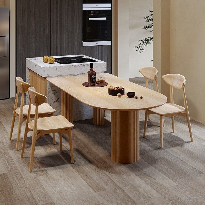 Modern Wood Top Oval Dinette Table Wood Base Dining Table for Living Room Clearhalo 'Dining Tables & Seating' 'Dining Tables' 'dining_table' 'furn' 'furn_dining_table' 'Furniture' 'furniture_dining_table' 'Kitchen & Dining Furniture' 'kitchen' 'kitchen_dining_table' 1200x1200_1d0cd2be-7114-4eb2-8458-89cd02a64dbe