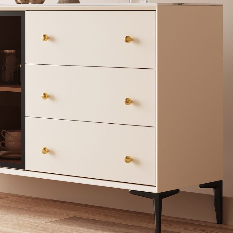 Glam Credenza Glass Doors Stone Side Board with Cabinets and Drawers Clearhalo 'buffet_sideboard' 'Buffets & Sideboards' 'furn' 'furn_buffet_sideboard' 'Furniture' 'Kitchen & Dining Furniture' 1200x1200_1d10af8d-3363-4901-af2f-e1501ba6dc07