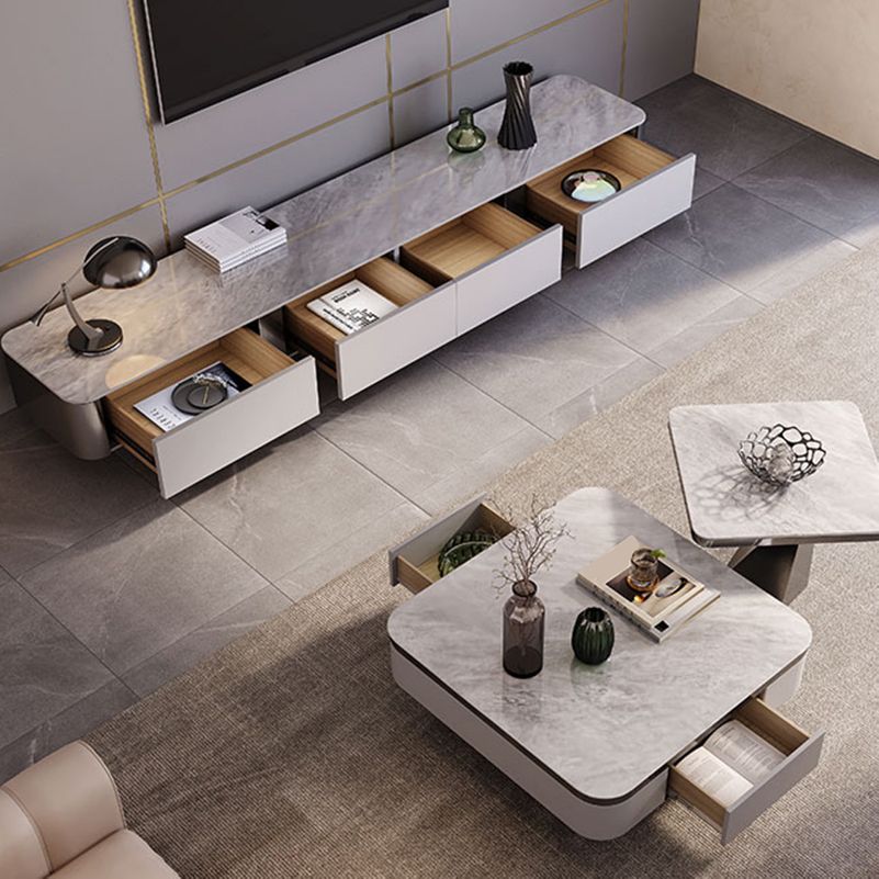 Glam Gray TV Console Enclosed Storage Stone Media Console with Drawers for Home Clearhalo 'furn' 'furn_tv_stands_entertainment_centers' 'Furniture' 'Living Room Furniture' 'TV Stands & Entertainment Centers' 'TV Stands & Media Storage Furniture' 'tv_stands_entertainment_centers' 1200x1200_1d148e62-86b9-4c41-ae12-1bdaf4ecd58d