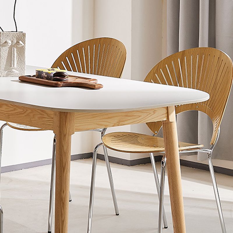 Table rectangulaire de style moderne en pierre frittée avec pieds en bois pour la maison