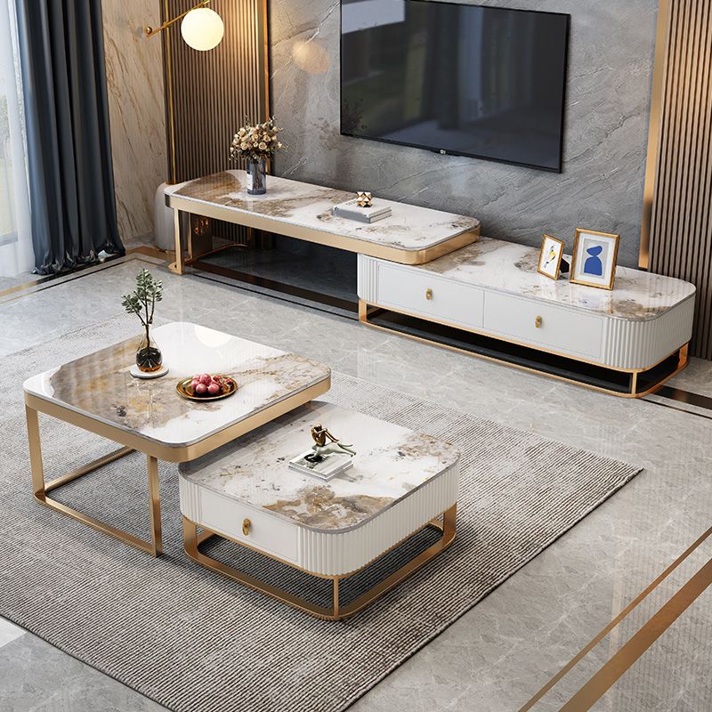 Slate Coffee Table Glam Frame Nesting Coffee Table Set with Drawer Clearhalo 'Coffee & Accent Tables' 'Coffee Tables' 'coffee_tables' 'furn' 'furn_coffee_tables' 'Furniture' 'Living Room Furniture' 1200x1200_1d15f8af-608b-4e02-91e0-09c81d02ca01