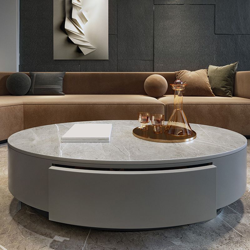 Table basse de base de piédestal noir glam avec un dessus en ardoise et un tiroir