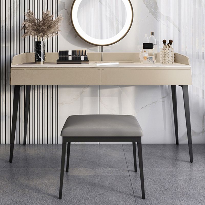 Contemporáneo de tocador de piedra Set 2 Cajones de almacenamiento con taburetes - 33.46 "H