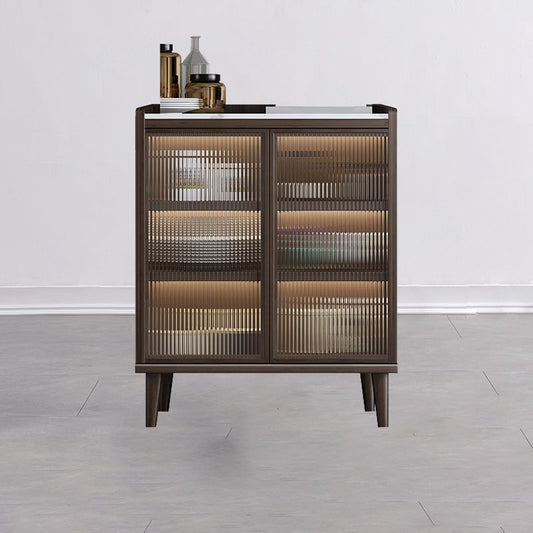 Sideboard di vetro contemporanea in pietra e sideboard in legno in noce e bianco