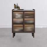 Sideboard di vetro contemporanea in pietra e sideboard in legno in noce e bianco