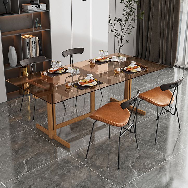 Solid Wood Trestle Dinette Table Tempered Glass Dining Table for Kitchen Home Clearhalo ' dining_table' 'Dining Tables & Seating' 'Dining Tables' 'Furniture' 'furniture_dining_table' 'Kitchen & Dining Furniture' 'kitchen&dining_furn' 'kitchen' 'kitchen_dining_table' 1200x1200_1d1ecb3f-f9ac-47da-9ec0-510df6952a61