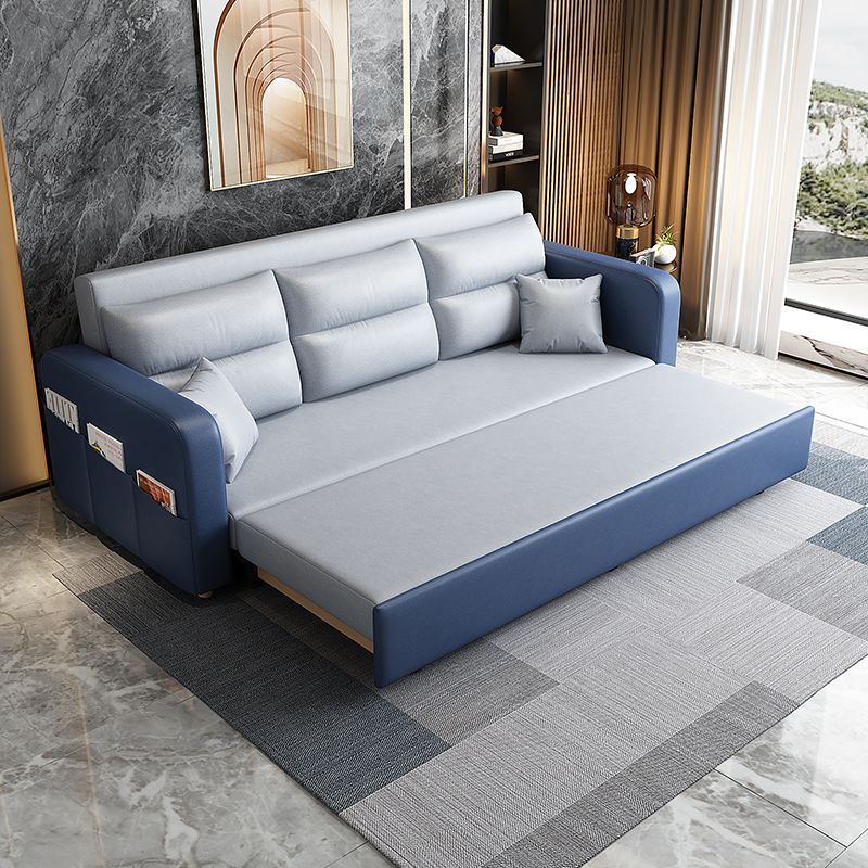 Faux leather Sofa Bed Square Arm Sleeper Sofa, 32.28" Wide in Blu Clearhalo 'furn' 'furn_futons' 'Furniture' 'Futons & Daybeds' 'Futons' 'Living Room Furniture' 1200x1200_1d1f19bc-45c1-4cbf-a1c0-5c292db92579