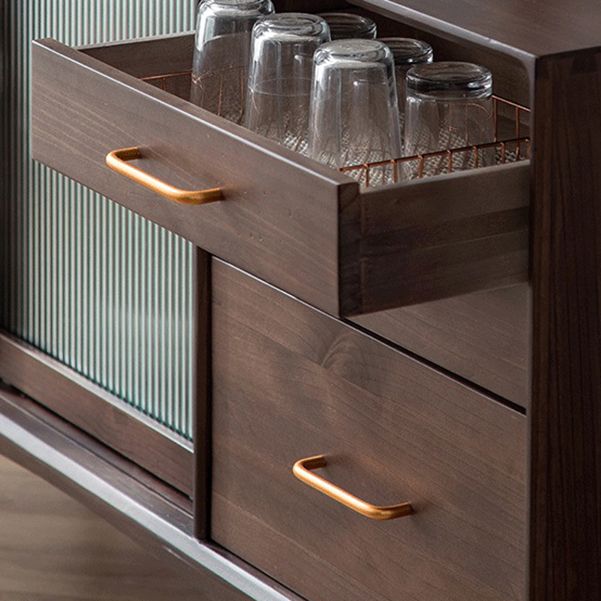 Glam Style Sideboard Glass Sliding Doors Pinewood Top Cupboard for Kitchen Clearhalo 'buffet_sideboard' 'Buffets & Sideboards' 'furn' 'furn_buffet_sideboard' 'Furniture' 'Kitchen & Dining Furniture' 1200x1200_1d221931-e0e6-49db-b2ed-32a3a55ce653