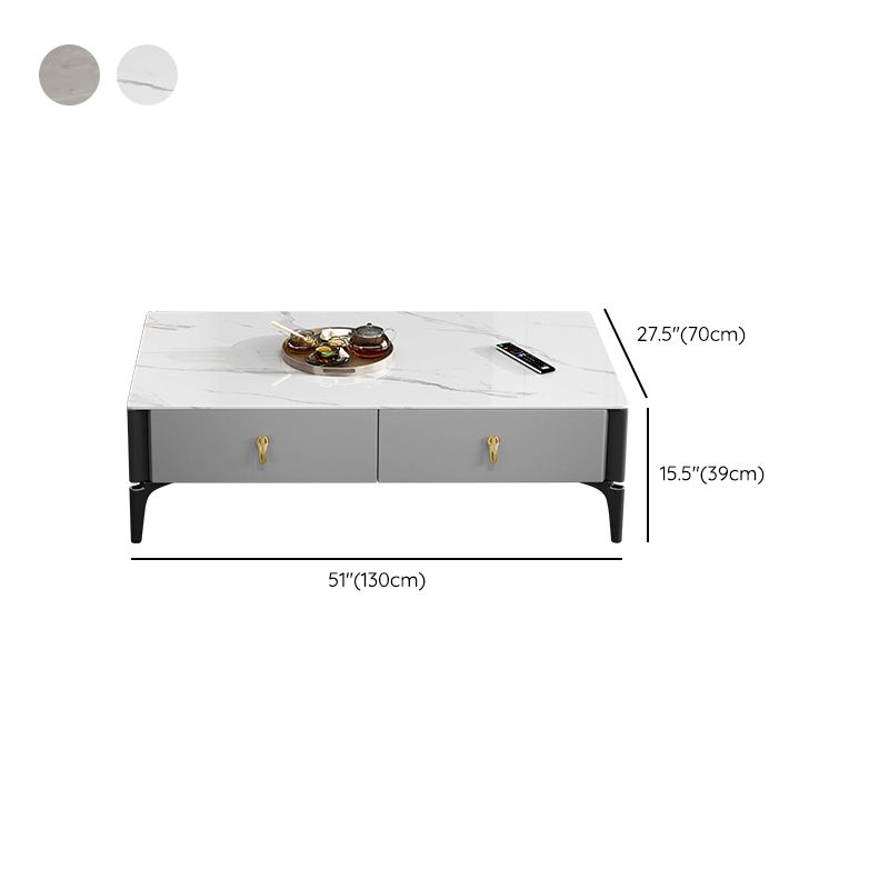 Contemporary Cocktail Table White 4 Legs Stone Top Coffee Table