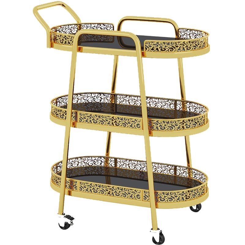 Tavolo da preparazione a vetro ovale contemporaneo 32.28 "H tavolo da preparazione a rotolamento per sala da pranzo