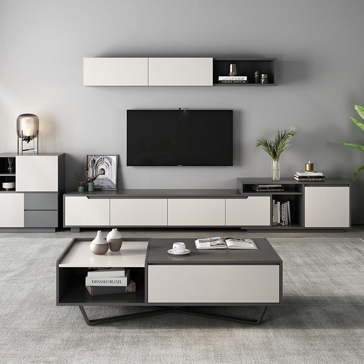 Modern TV Stand With Glide Drawer , Grey , TV Cabinet with Storage Clearhalo 'furn' 'furn_tv_stands_entertainment_centers' 'Furniture' 'Living Room Furniture' 'TV Stands & Entertainment Centers' 'TV Stands & Media Storage Furniture' 'tv_stands_entertainment_centers' 1200x1200_1d2689cb-1d49-466f-987a-f95ccc1c1205